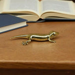 statuettes gecko dorées decoratives miniature animaux antique métal texturé brillant deux pièces