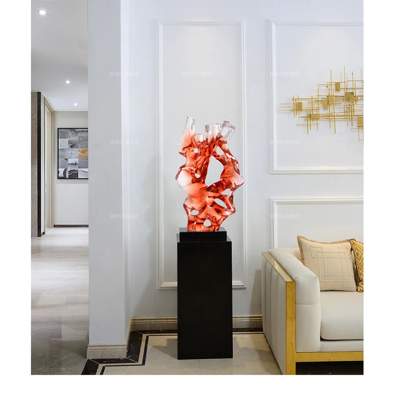 sculpture abstraite contemporaine rouge bleu intérieur verre opacité artistique moderne chambre