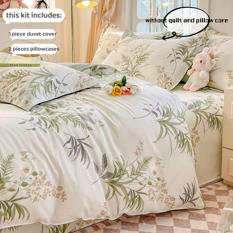 ensemble literie coton fleurs papillons blanc gris vert clair classique romantique doux confortable