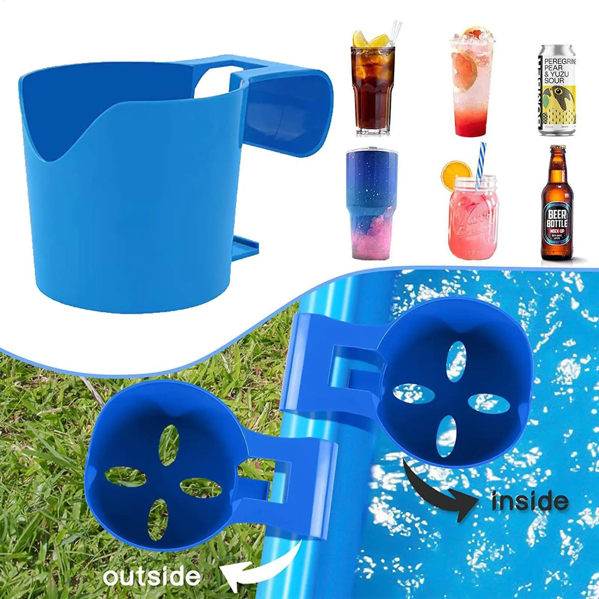 porte gobelet piscine adhésif bleu moderne clips utilitaire boissons téléphonesextérieur