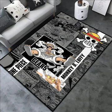 tapis personnages manga one piece luffy gears noir blanc gris graphique maison