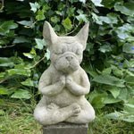 statue bulldog méditation yoga gris pierreux zen jardin décoration