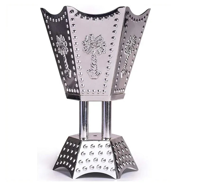 bougeoir incense métal argent or croix sculptées points dorés artisanal salon décoration