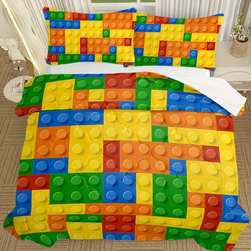 couvre lit moderne multicolore 3d impression taies doreiller brique lego enfants chambre lit double