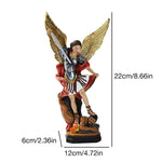 statue saint michel archange terrassant démon or noir rouge texture plumes religieuse