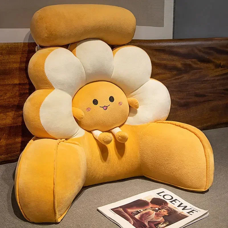 coussin dos fleurs orange blanc polyester coton cartoon plush doux confortable mignon lit