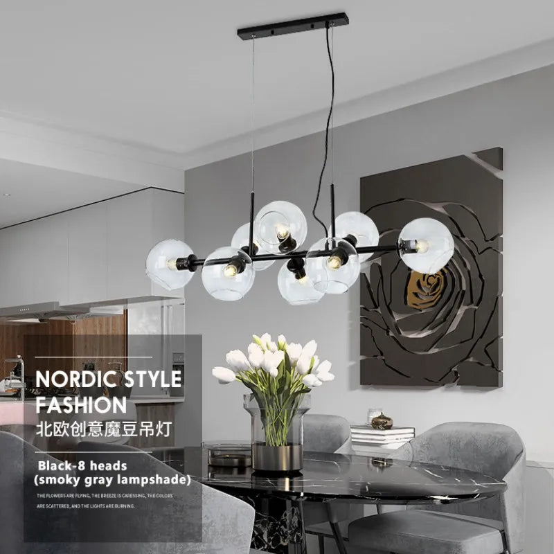 Suspension lumineuse nordique or noir boules transparentes ampoules LED 10m²