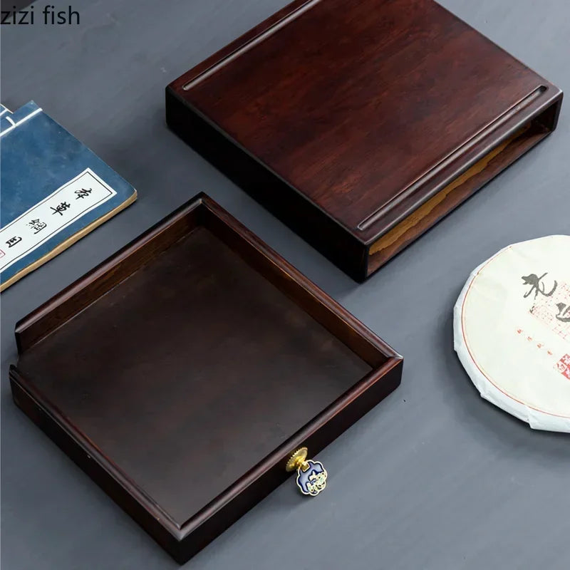 boîte thé marron tiroirs plateau poignées traditionnelle accessoire cérémonie thé pliante rangement ménage moderne