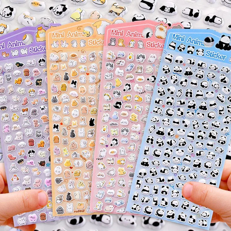 sticker kawaii animal transparent violet rose bleu clair panda lapin chat decoration scrapbooking bricolage