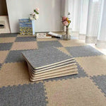 tapis modulable carreaux texturés damier gris beige moderne chambre décoration minimaliste