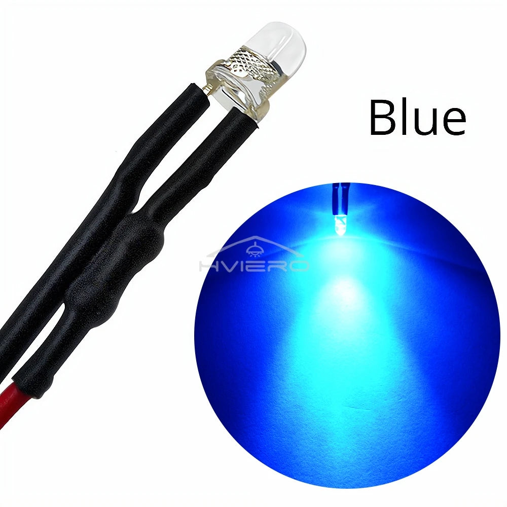 ampoules led pré câblées 5pcs ronde 3mm 20cm blanc rouge bleu vert jaune orange