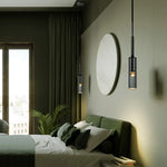 lampe suspendue moderne minimaliste câble noir gris doré verre transparent métal chambre salon étude