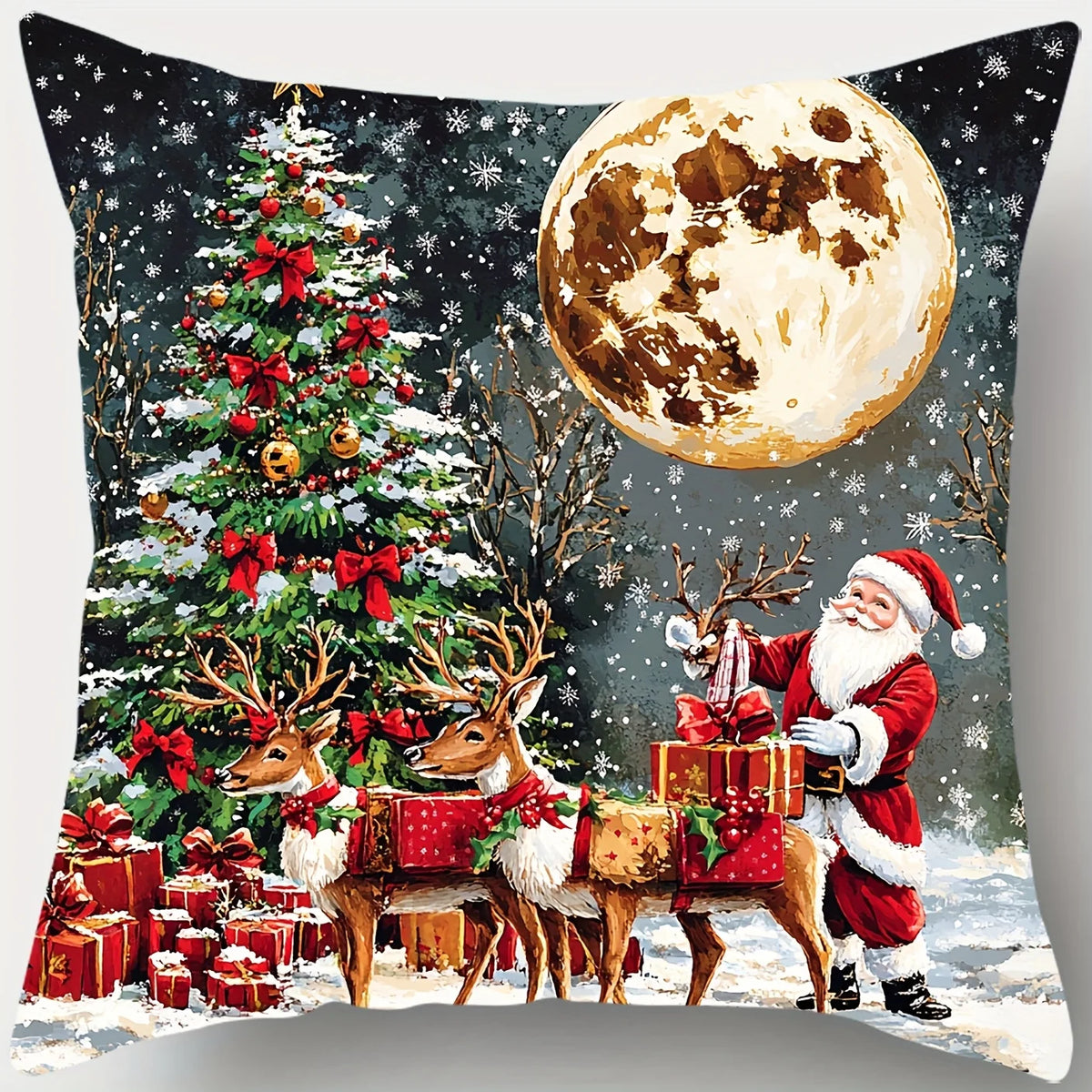housses d'oreiller noël santa rennes arbre cadeaux lune flocons polyester fermeture éclair machine 45cm
