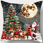 housses d'oreiller noël santa rennes arbre cadeaux lune flocons polyester fermeture éclair machine 45cm