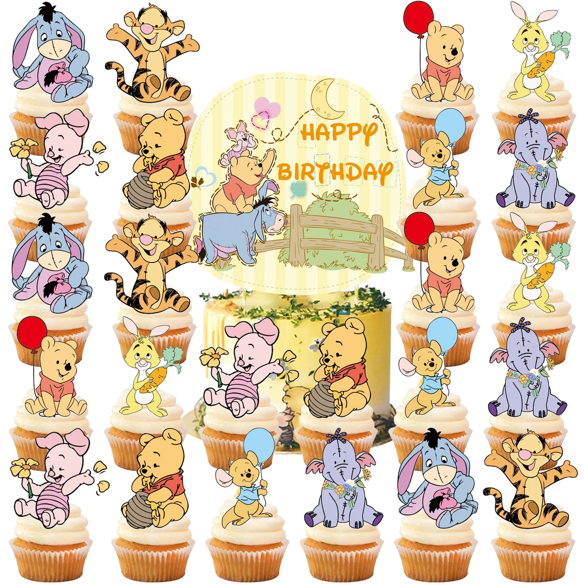 décorations anniversaire winnie pooh multicolore cupcakes gâteau adhésif dessins animés friends cartoon festives fournitures