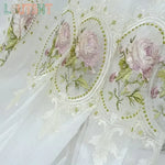 rideau tulle brodé fleurs blanc rose vert classique romantique transparentextérieur chambre salon machine lavable