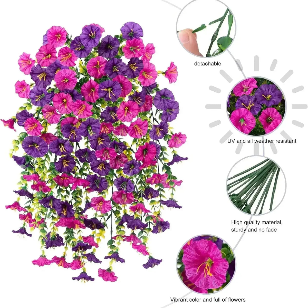 guirlande artificielle fleurs violettes roses jaunes modernes extérieures décoration jardin balcon