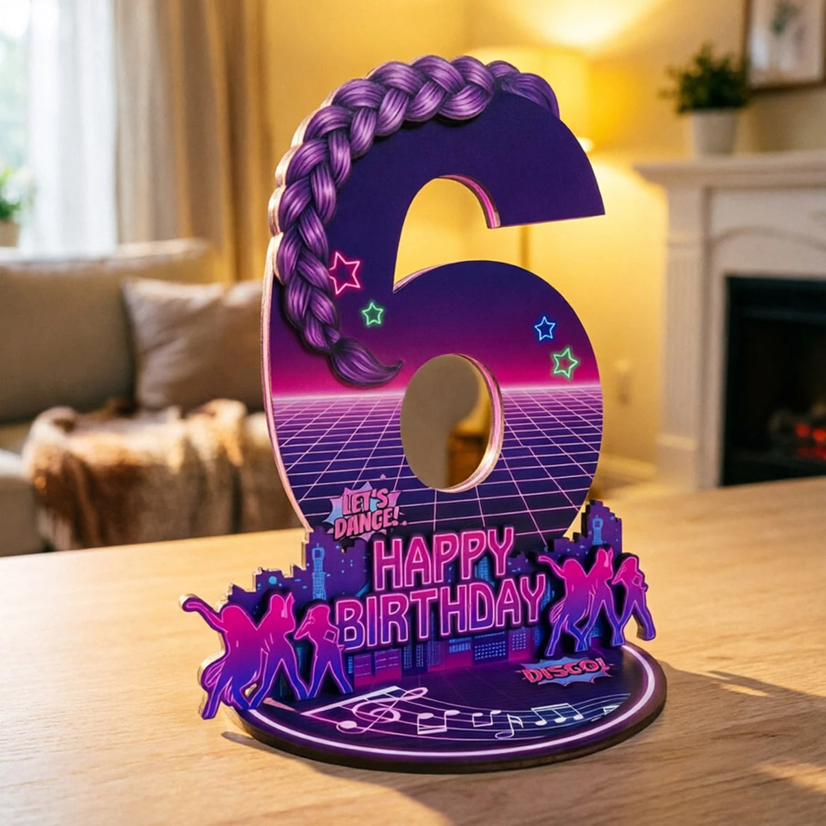 décoration anniversaire enfant années 80 disco numérotée violet rose magenta jaune