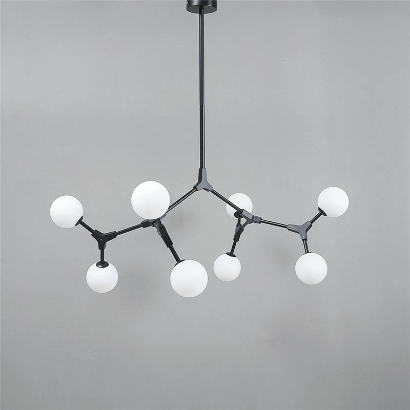 suspension lumineuse moderne scandinave noir sphères translucides ampoules led branchettes structure métallique