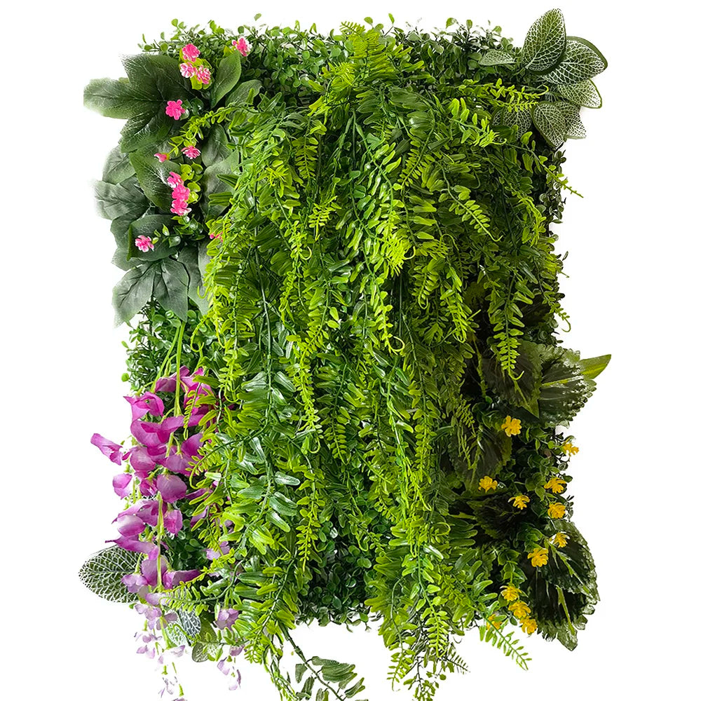 mur végétal artificiel fleurs colorées feuilles vertes décoration jardin intérieur extérieur plante synthétique naturelle