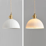 lampe suspendue moderne blanc doré rayures verticales interrupteur rotatif fixations salon chambre cuisine restaurant