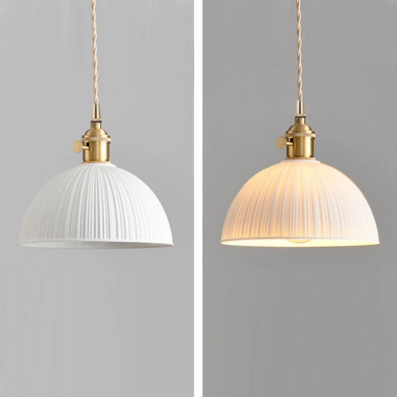 lampe suspendue moderne blanc doré rayures verticales interrupteur rotatif fixations salon chambre cuisine restaurant
