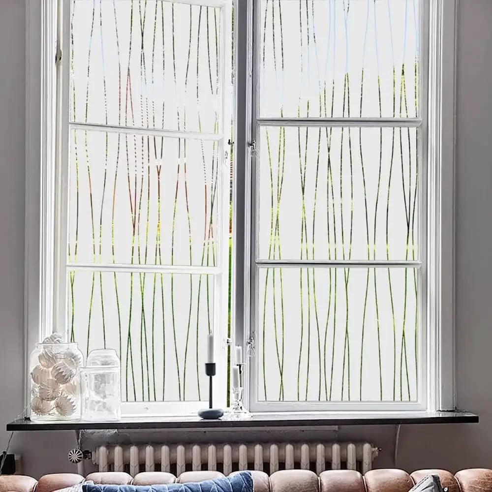 film décoratif adhésif fenêtre vert clair rayures moderne protection uv isolation thermique autoadhésif
