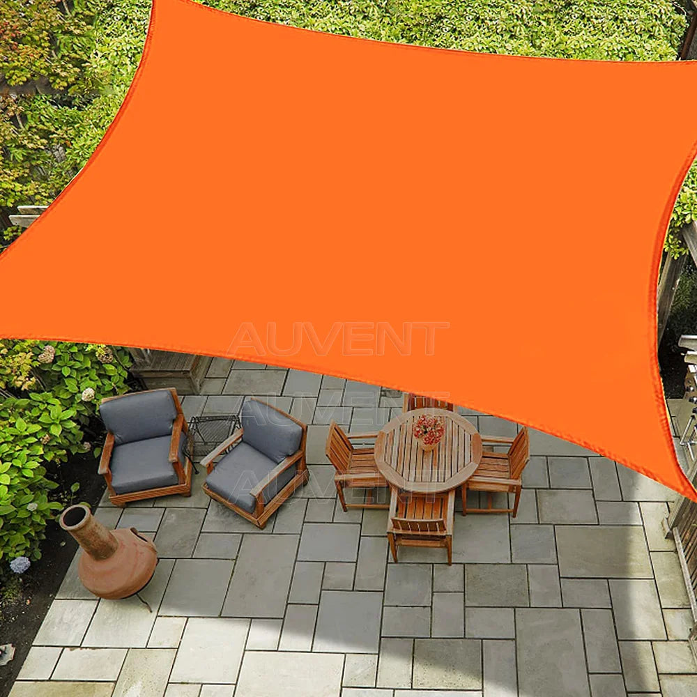 voile d'ombrage soleil orange imperméable terrasse jardin anneaux cordons fixation