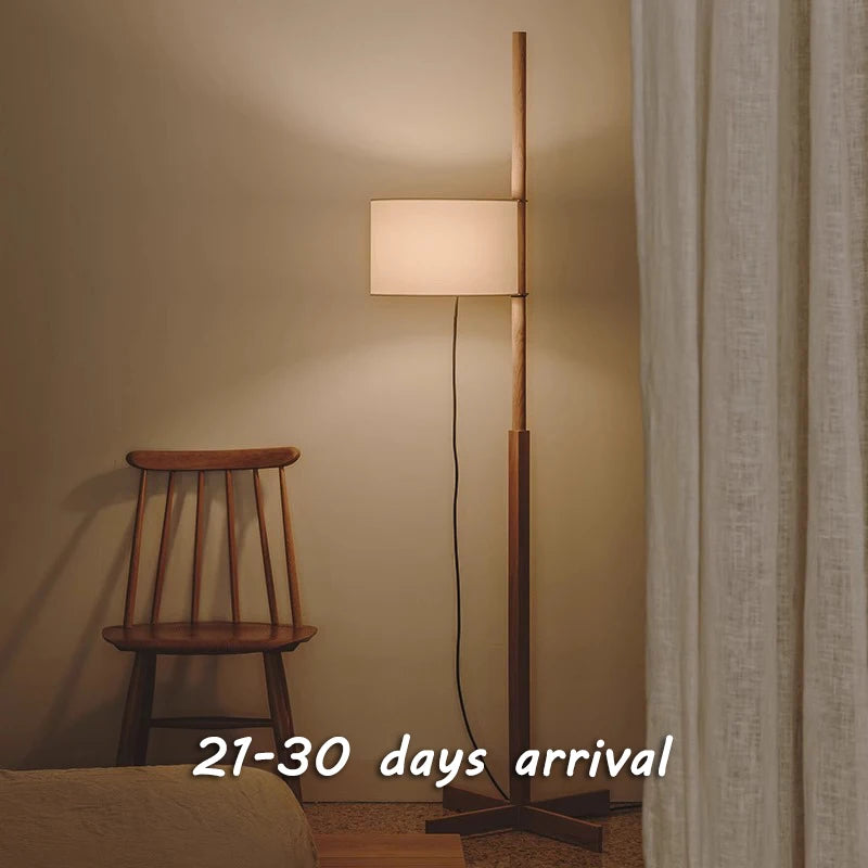 lampe sol moderne bois tissu beige minimaliste crochet métallique câble électrique adaptable chambreentrée