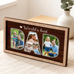 cadre photo personnalisé bois marron décoration familiale texte dad world's best