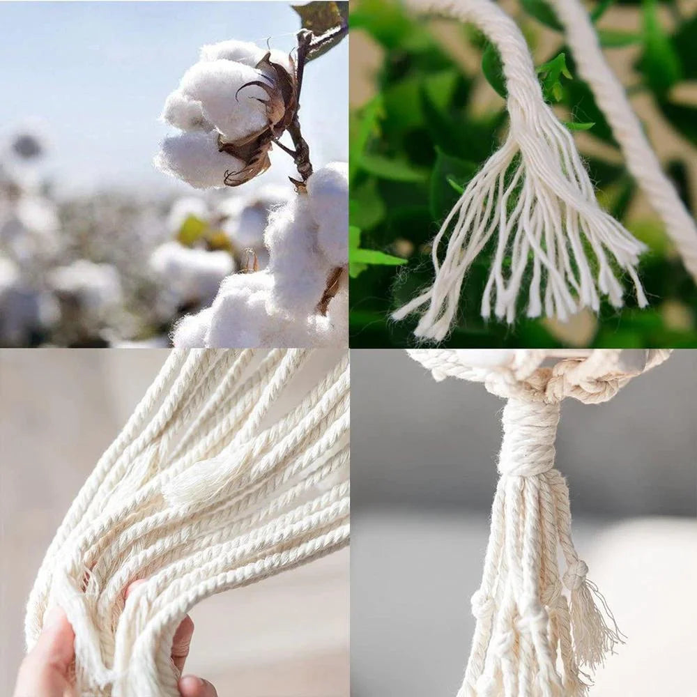 corde macramé coton blanc tissée franges artisanal longueurs variées metres pompons decoration rustique