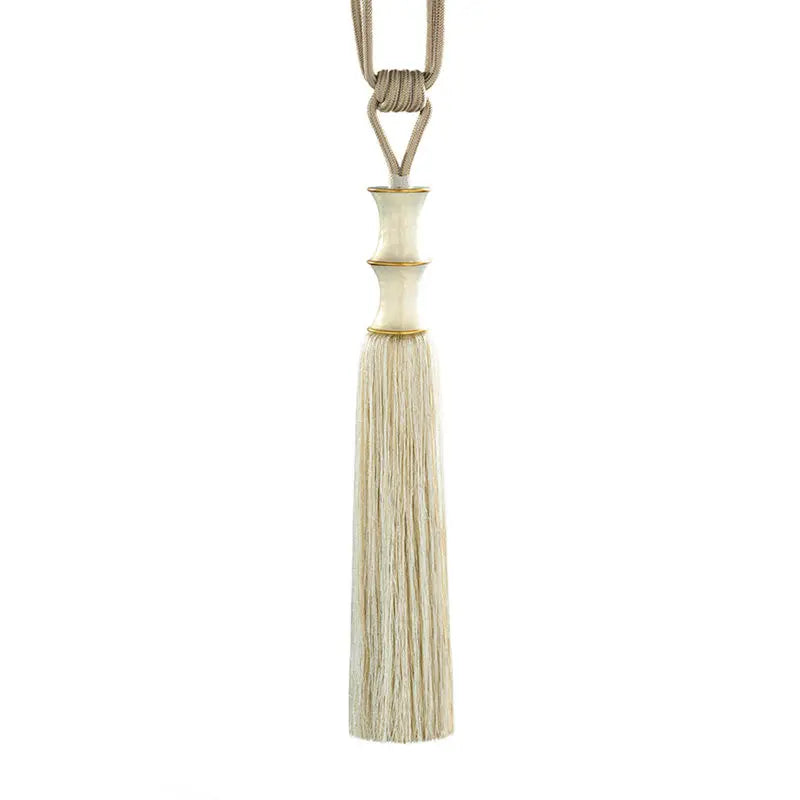rideau vert beige marron broderie bambou franges classique traditionnel tassel translucent