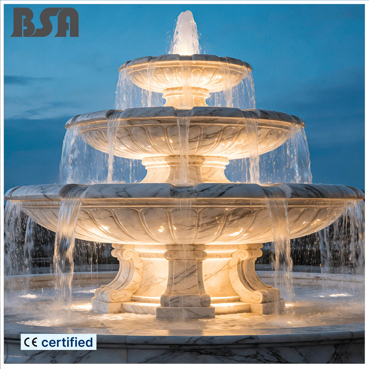 fontaine marbre classique blanc veines durable extérieur jardin parkôtel villa