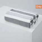 serviette bain polyester coton bleu clair rayures horizontales absorption rapide toilette moderne