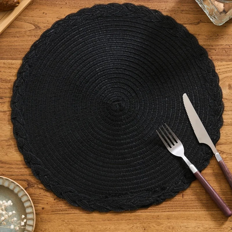 placemats tissés spirale beige noir vert rustique opaques table cuisine
