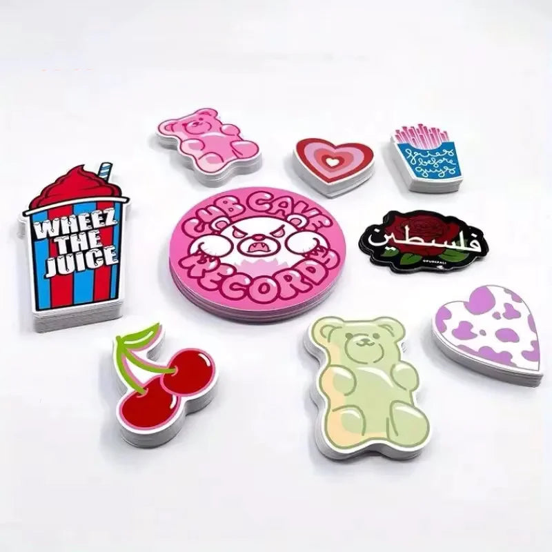 sticker holographique personnalisable adhésif résistant eau moderne graphique multicolore rouge blanc rose bleu vert