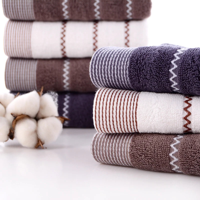 serviettes bain coton rayées gris marron classiques grandes tailles absorbantes maison