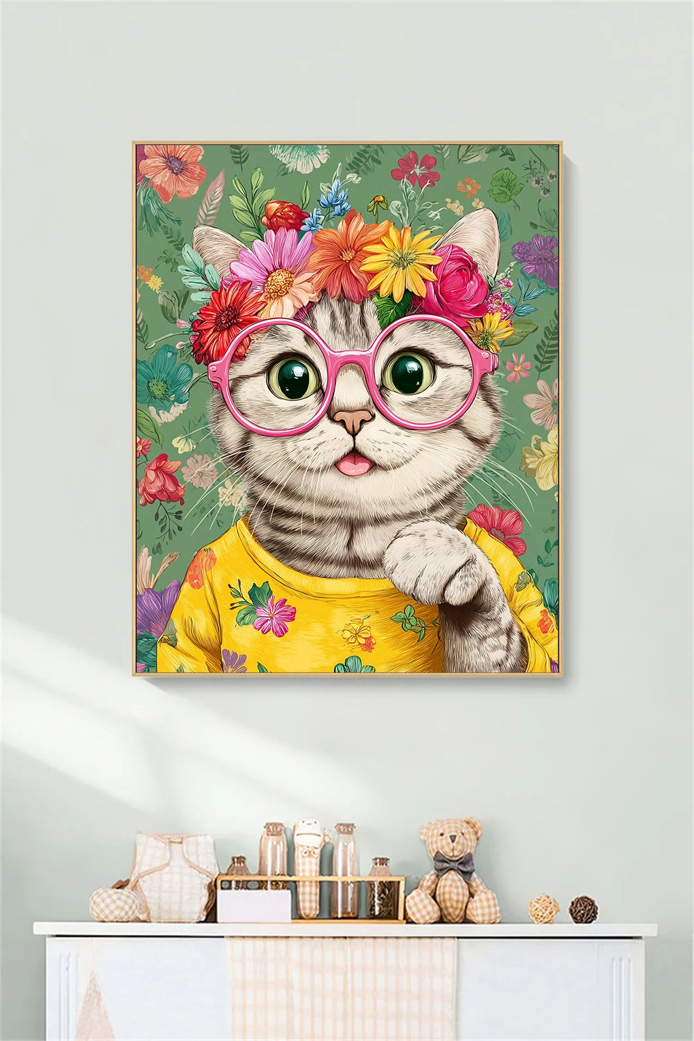 tableau peindre numéro adulte chat fleurs peinture huile toile contemporain diy frame pinceaux