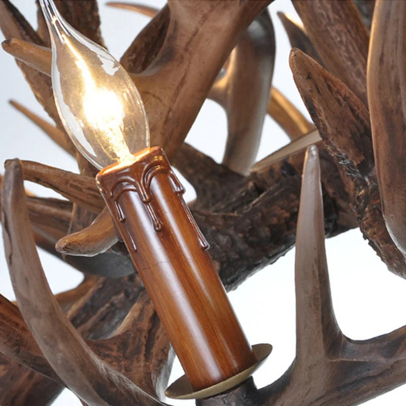 lustre vintage antlers marron clair salon rustique ampoules led murale cottage