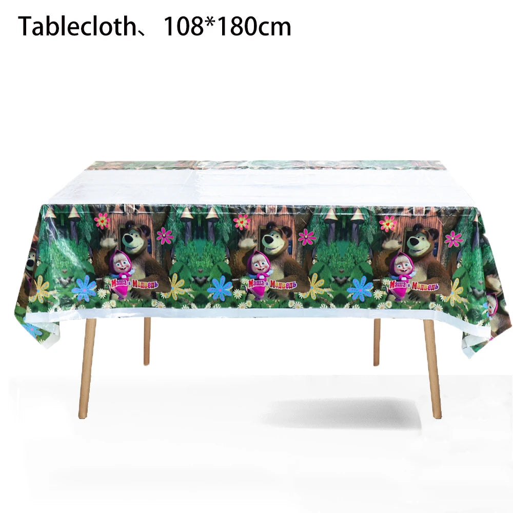 ensemble vaisselle jetable masha ours assiettes gobelets serviettes anniversaire enfant cartoon