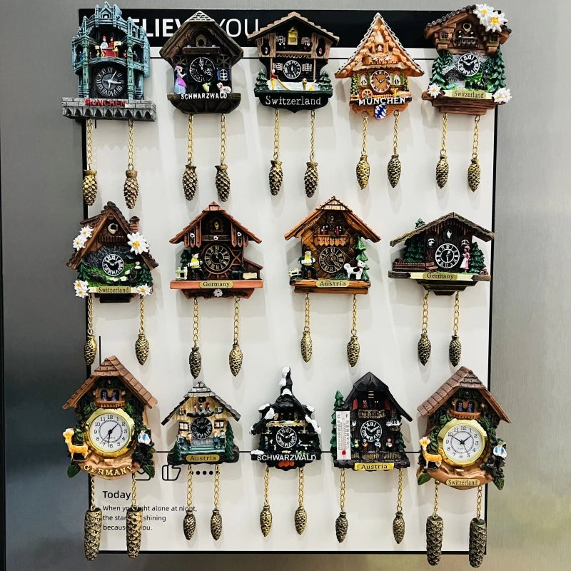 horloge pendule alpine animaux paysages aimants réfrigerateur texte traditionnel
