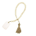 bracelet bois blanc cœur pompons coton boho chic décoration artisanale fait main