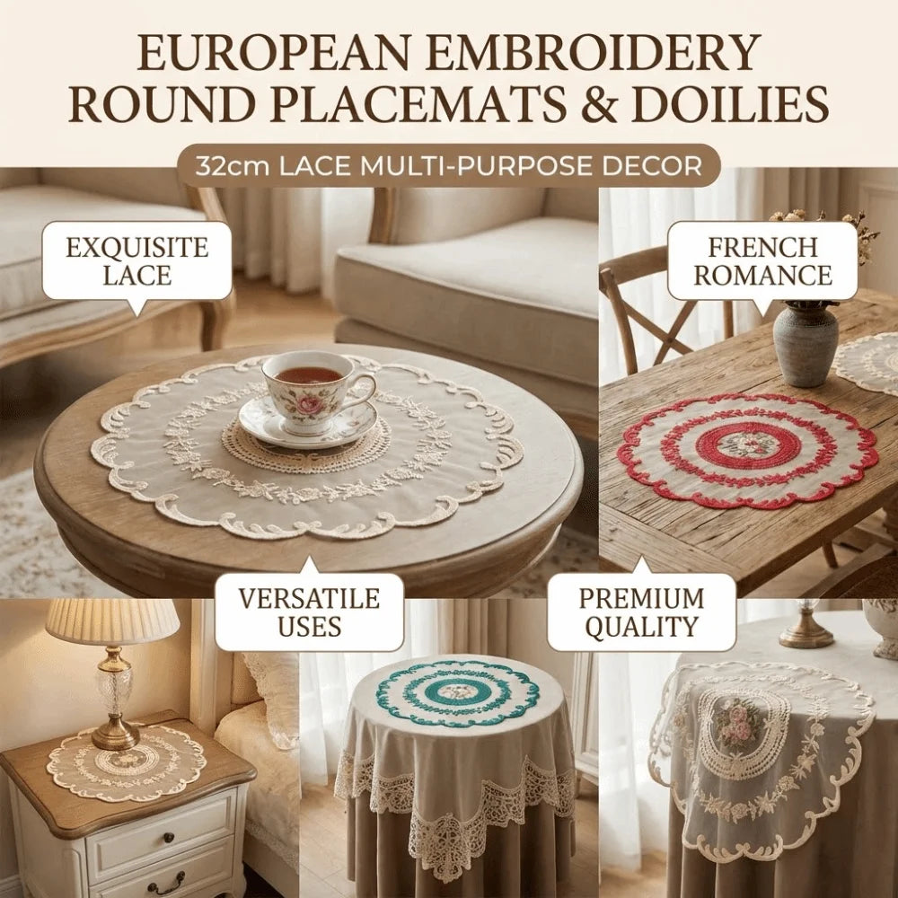 nappe table décorative brodée dentelle fleur rose motif circulaire vintage shabby chic semi transparent