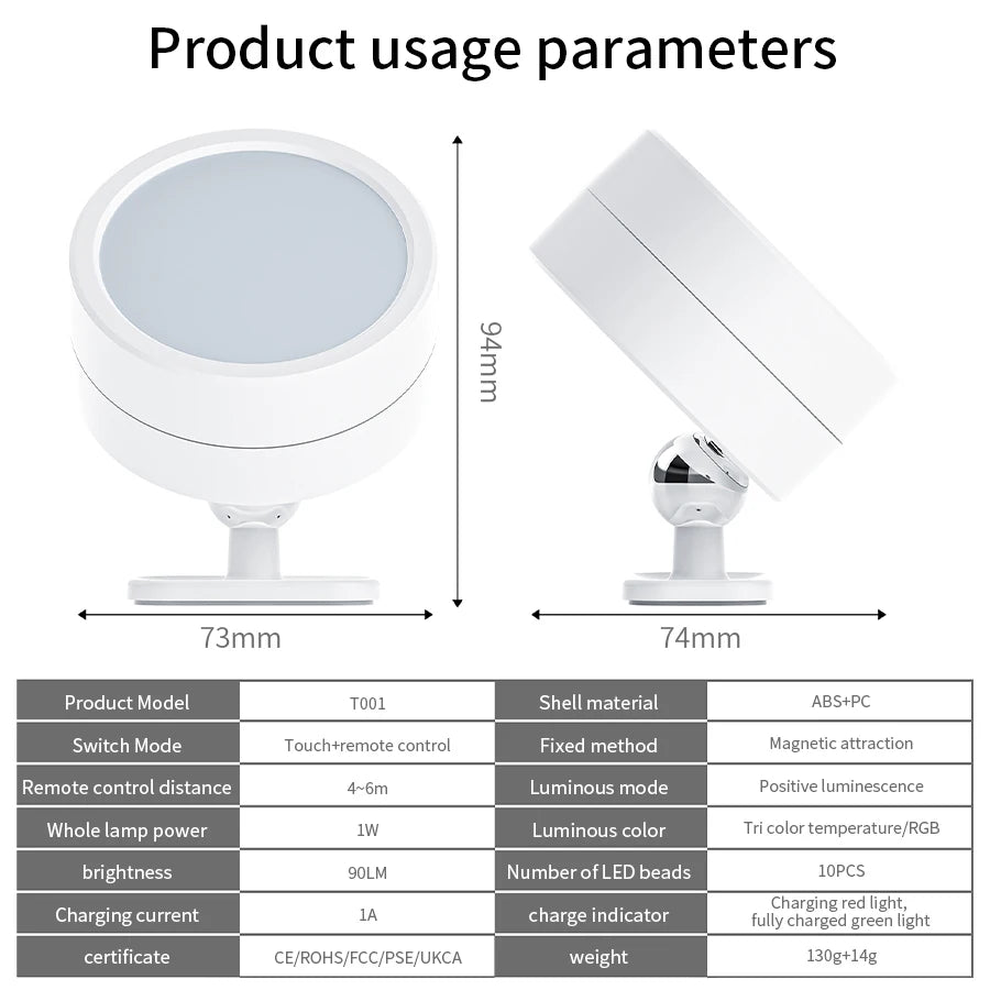 lampe murale led moderne télécommande rechargeable blanc noir 360deg rotation tactileRGBOptimal