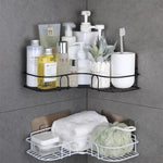 étagère salle bain moderne fer noir blanche grille métallique adhésive cosmétique rangement angle mur