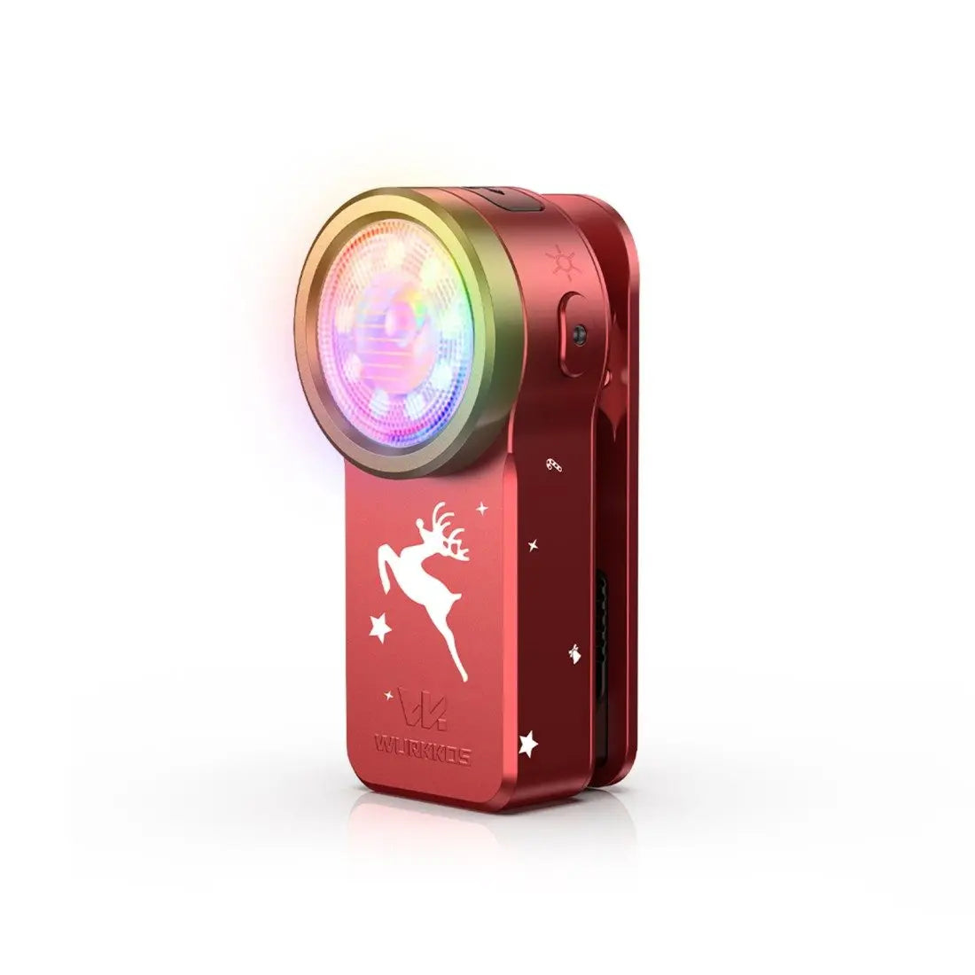 lampe torche rechargeable clip rouge vert orange bleu noir motif cerf flocons crânes soleil