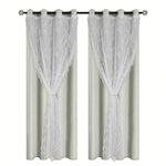 rideau brodé classique polyester translucide blanc gris 100x130cm anneaux