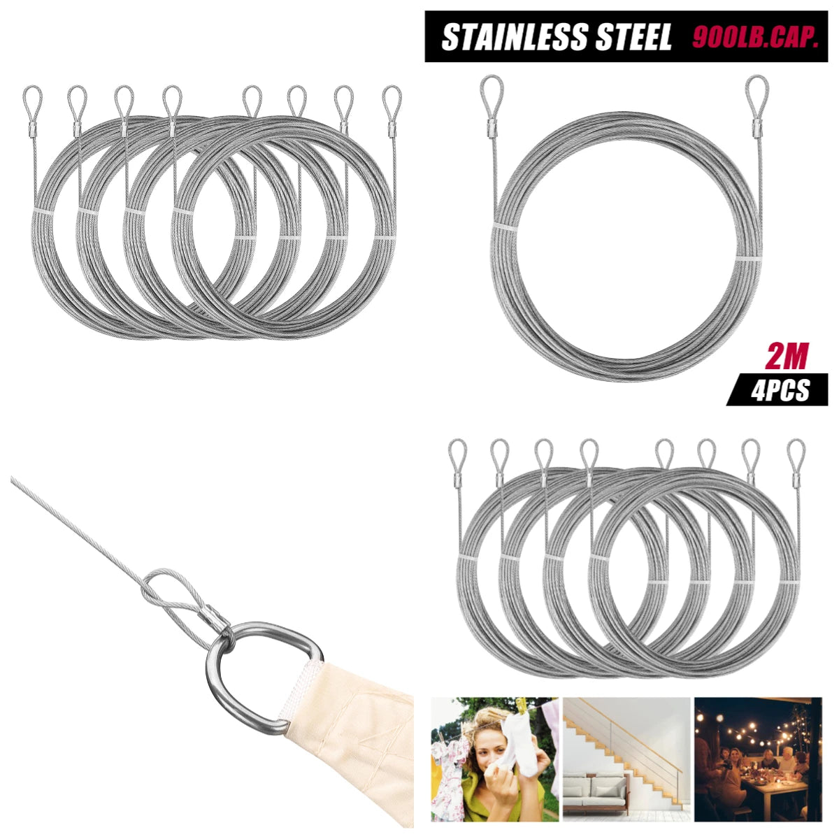 corde ressort argentée lisse industrielle fixations clous expansibles inoxydables jardin plantation abri