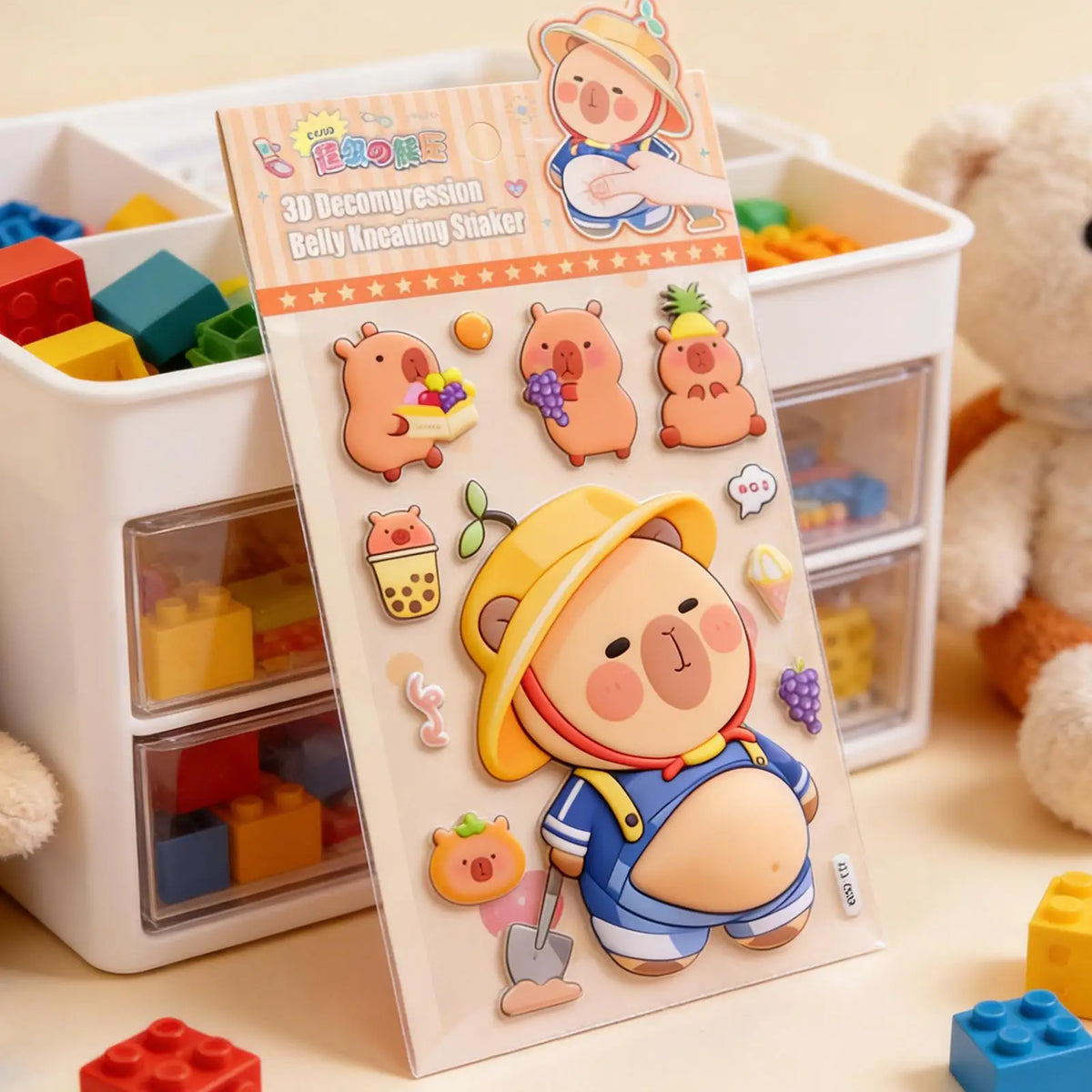 stickers 3d animés personnages mignons ours panda lapin gâteaux fruits rose beige bleu orange