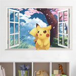 sticker mural 3d pokemon pikachu personnages animés arrière plan naturel adhésif